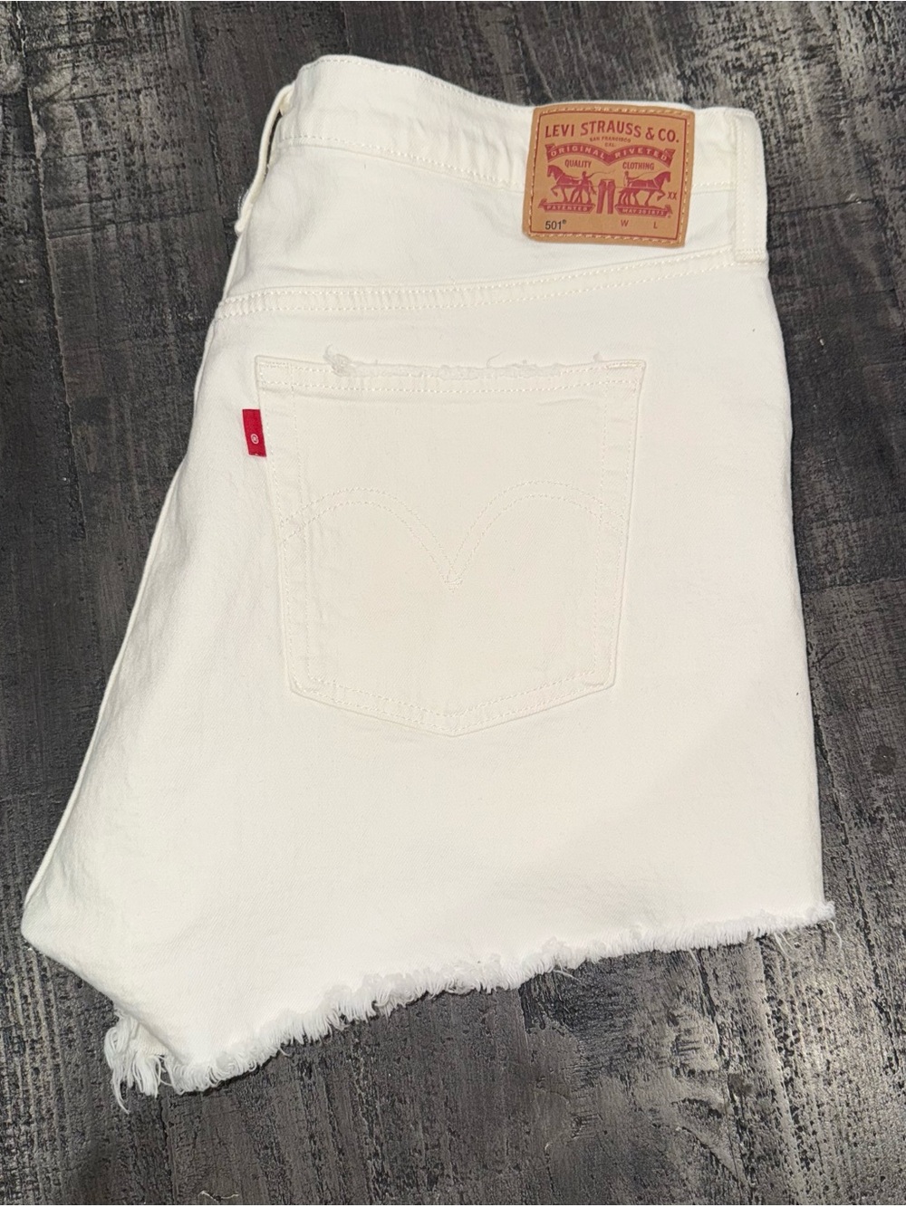 Levi's White Frayed Hem Denim Shorts